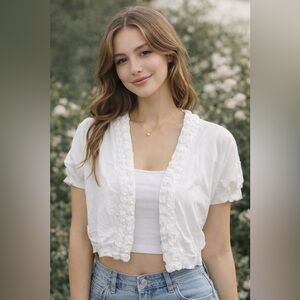 Sweater Dress Jacket Bolero Cardigan with little roses along trim